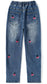 3-13T Girls Jeans, Ribbed Elastic Waist Embroidered Denim Pants