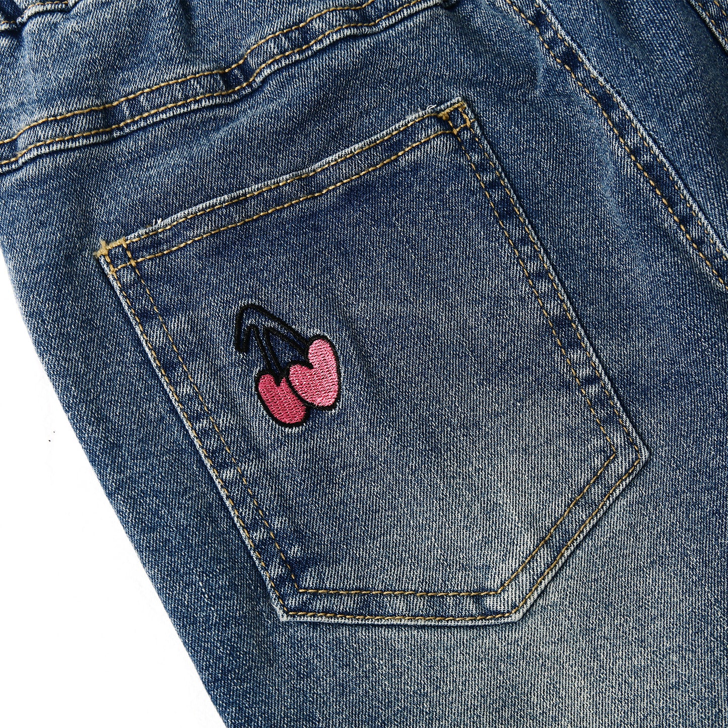 3-13T Girls Jeans, Ribbed Elastic Waist Embroidered Denim Pants