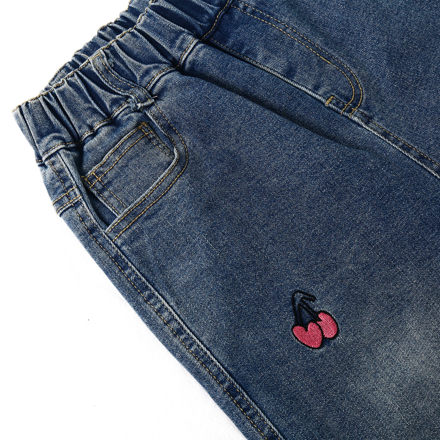 3-13T Girls Jeans, Ribbed Elastic Waist Embroidered Denim Pants