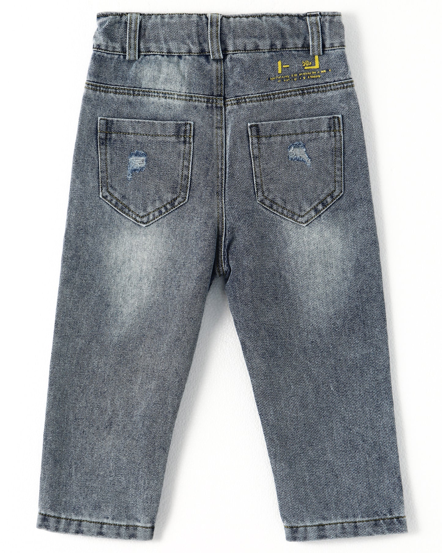 Letters Oil Paint Decor Elastic Band Inside Ripped Water Washed Jeans