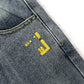 Letters Oil Paint Decor Elastic Band Inside Ripped Water Washed Jeans