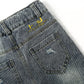 Letters Oil Paint Decor Elastic Band Inside Ripped Water Washed Jeans