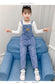 Girls Denim Bib Overalls,Adjustable Straps Fake Slant Side Pockets Jean Dungarees Pants