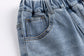 Girls Wide Leg Denim Jeans with Floral Embroidery Scalloped Hem