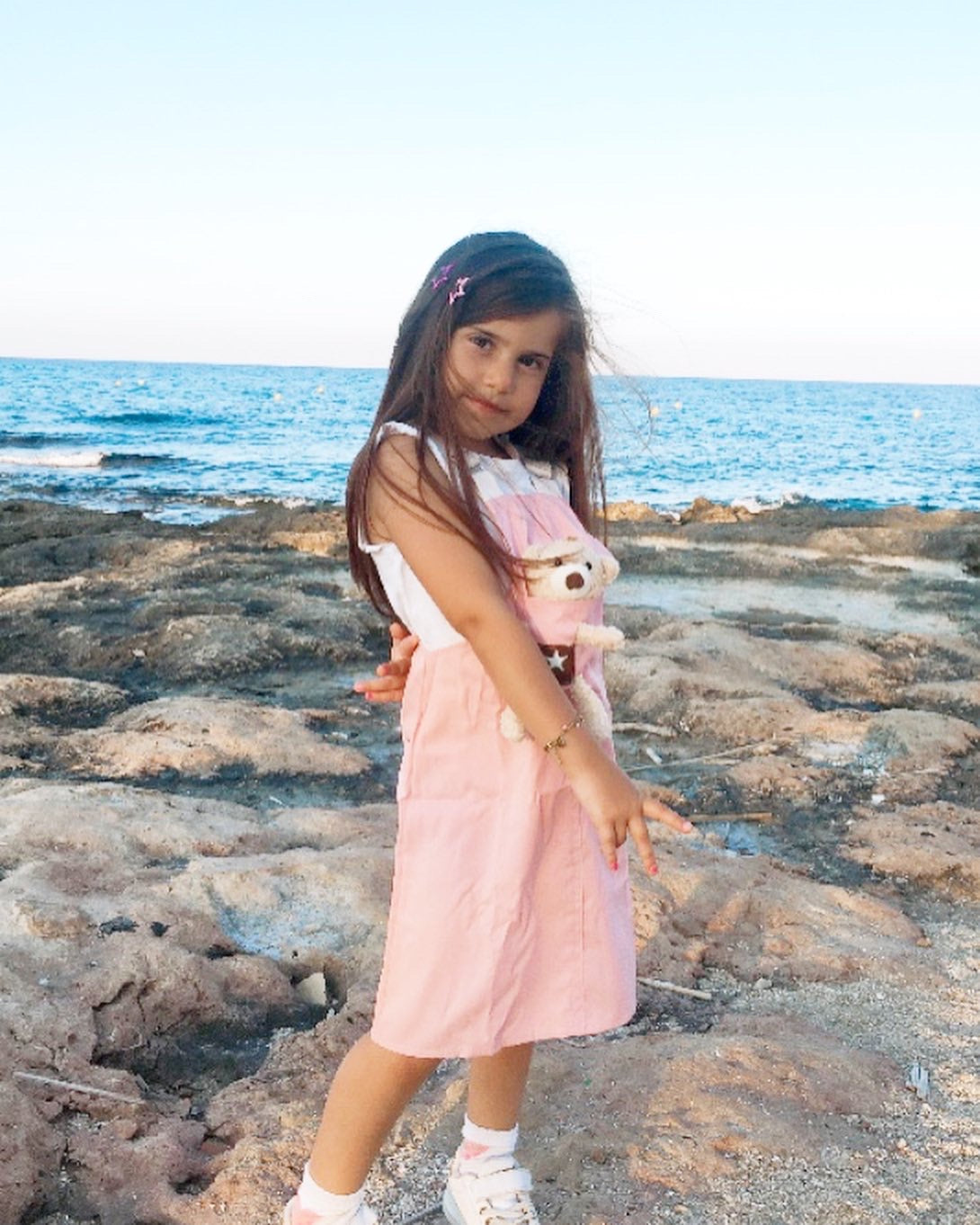 Girls Denim Overalls Dress, Cute Bear Simple Design Summer Colored Jum Kidscool USA Girls Denim Overalls Dress, Cute Bear Simple Design Summer Colored Jum Kidscool USA