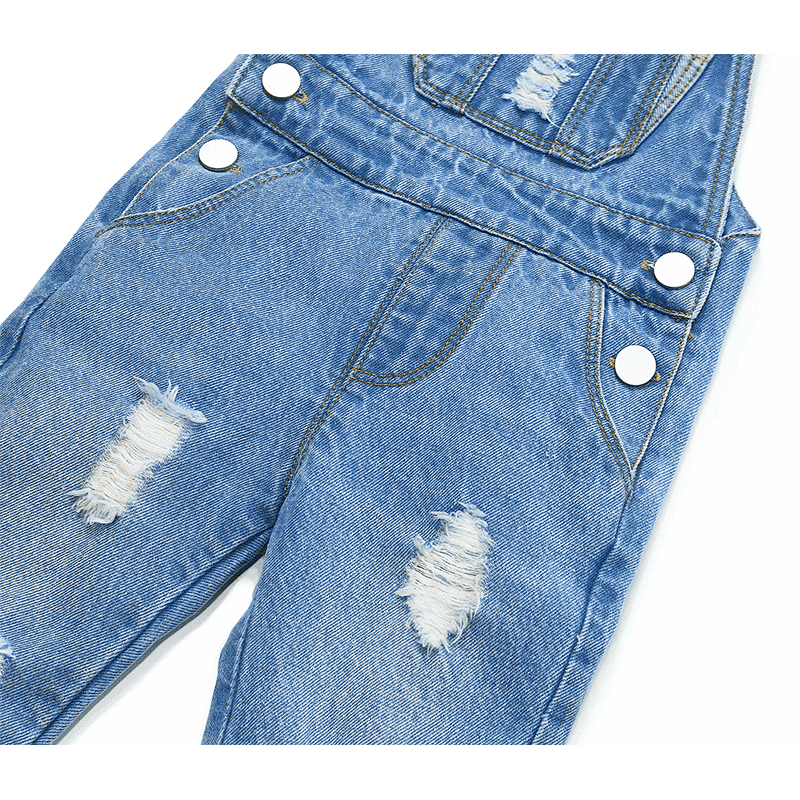 Baby Big Front Pocket Ripped Ruffled Jeans Overalls