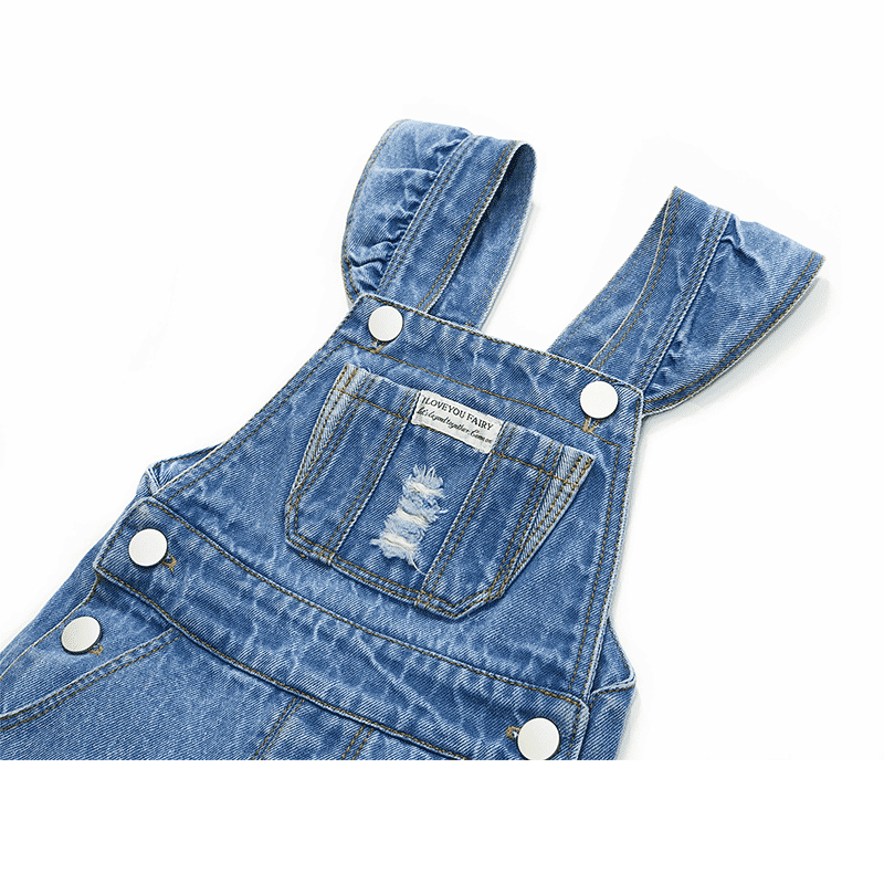 Baby Big Front Pocket Ripped Ruffled Jeans Overalls