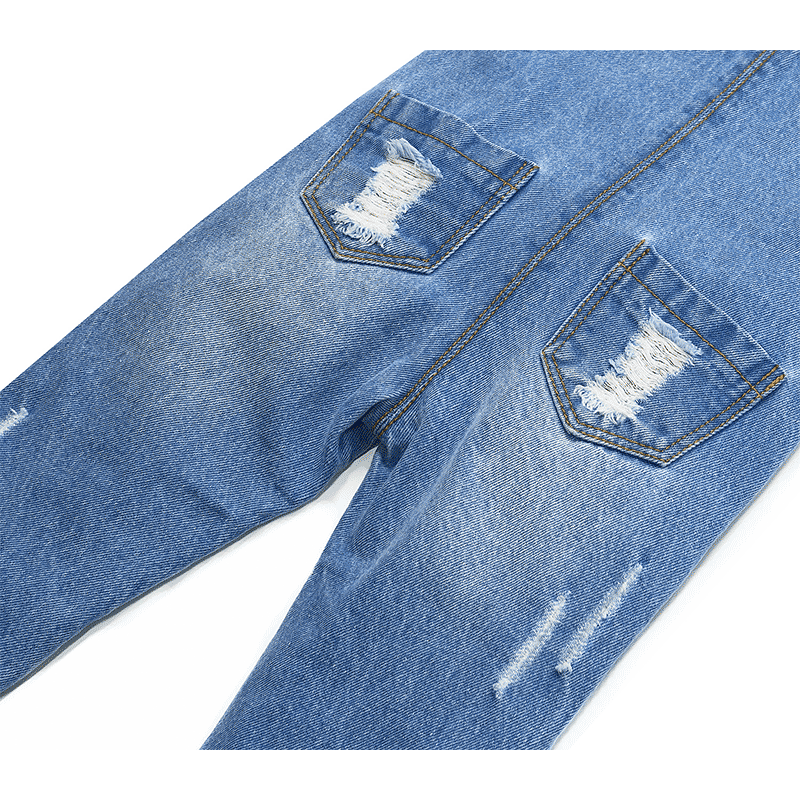 Baby Big Front Pocket Ripped Ruffled Jeans Overalls