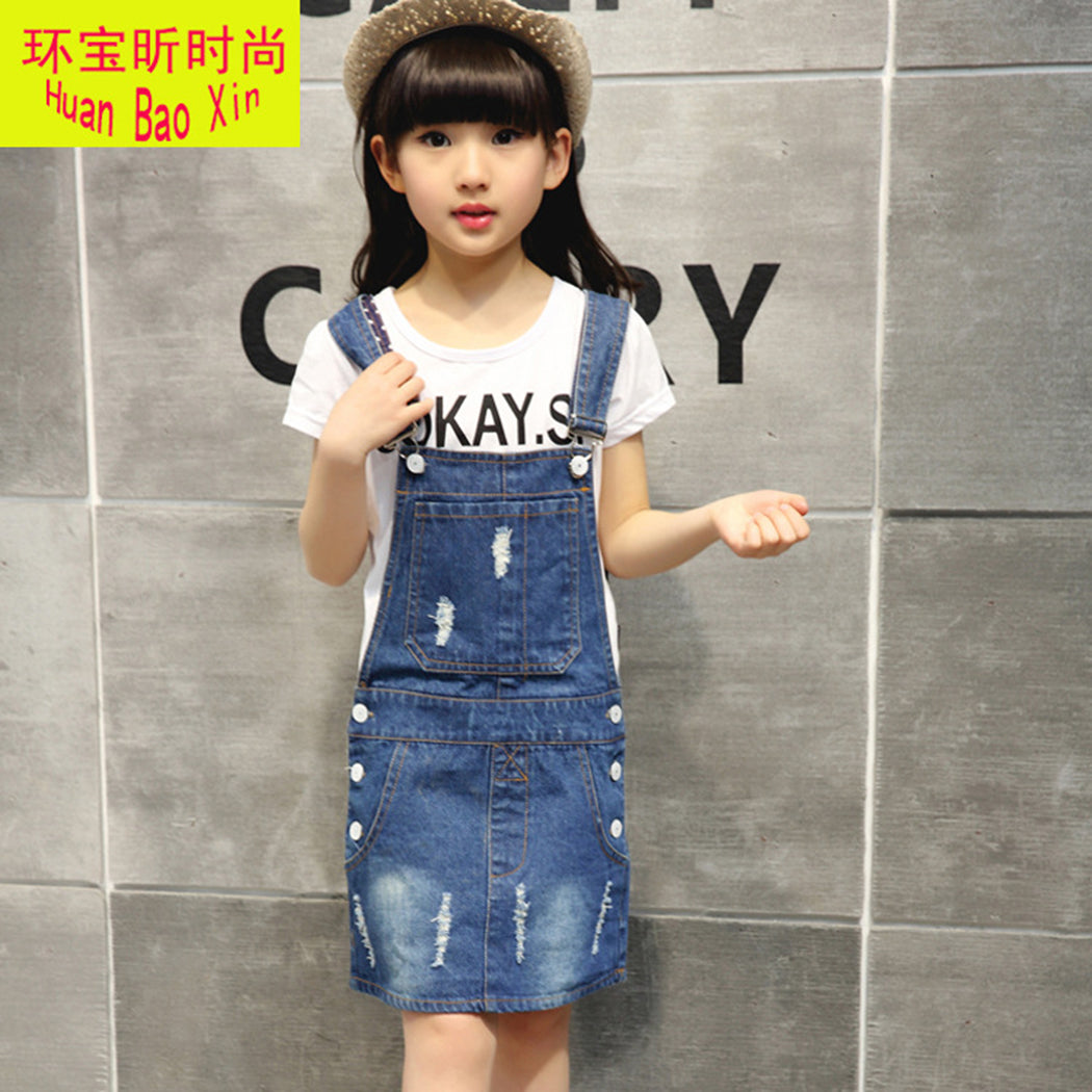 Pop Ripped Adjustable Denim Jumpers Jean Overall Dress