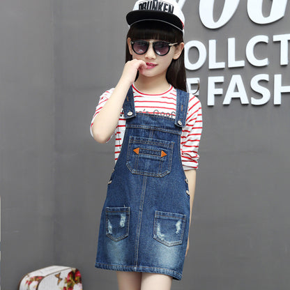 Girls Bibs Pocket Adjustable Straps Casual Jean Overall Dress