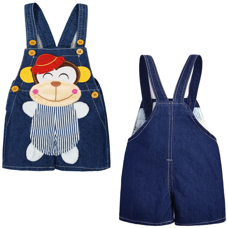 Cute Monkey Soft Baby Denim Shortalls