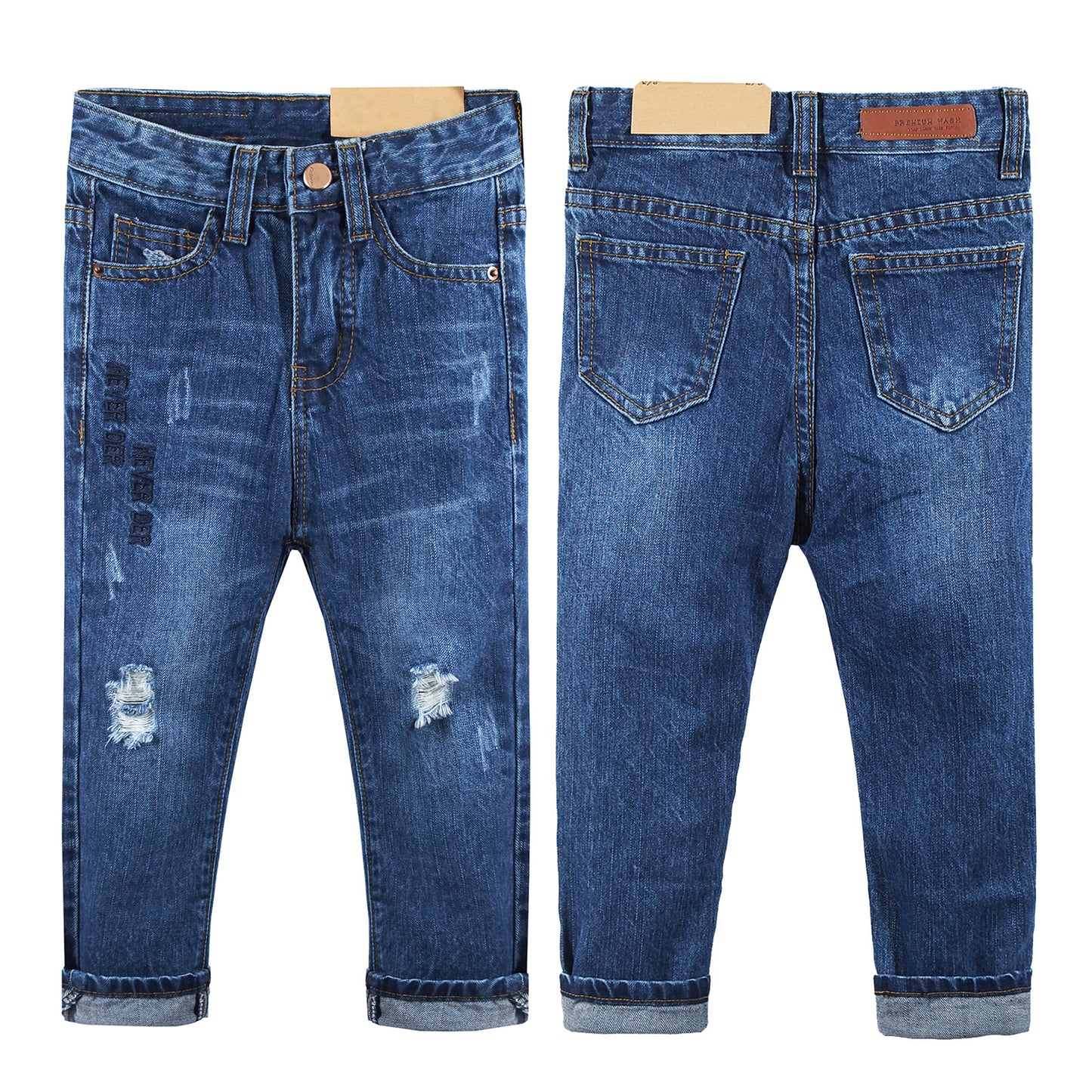 Girls Embroidered Elastic Waist Band Cute Slim Jeans