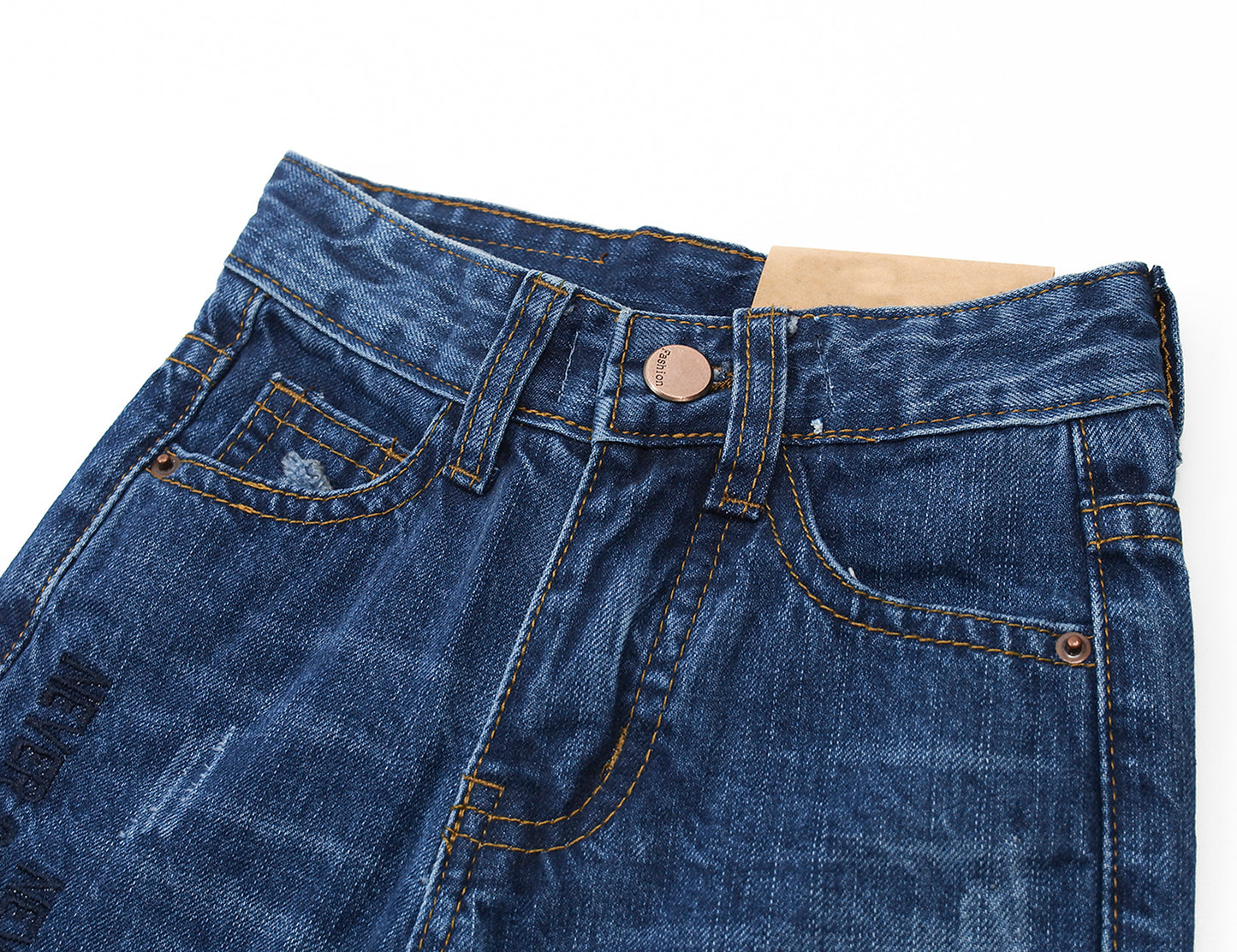 Girls Embroidered Elastic Waist Band Cute Slim Jeans