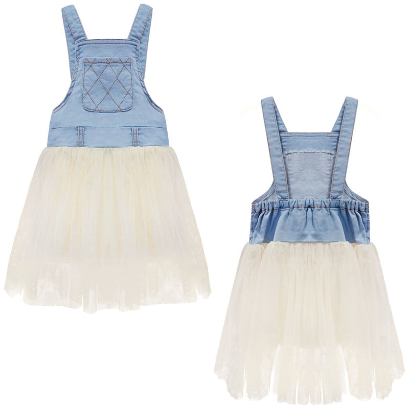 Baby Girl Tulle Hem Denim Overalls
