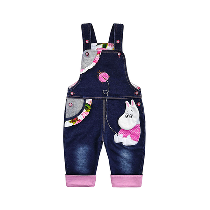 Baby Girls 3D Cartoon Hippo Denim Overalls
