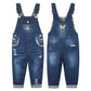 Girls Big Pocket Embroidered Ripped Denim Overalls