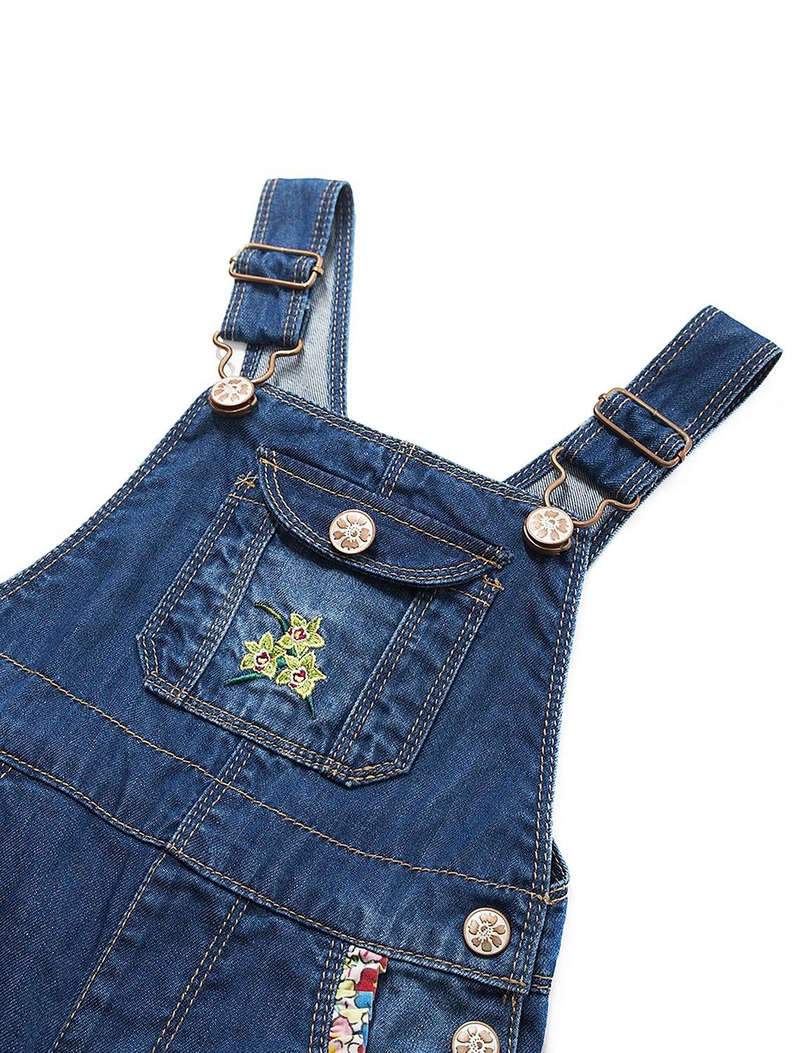 Kidscool Space Baby & Little Girls Big Bib Pocket Floral Butterfly Embroidered Ripped Denim Overalls - Kidscool Space