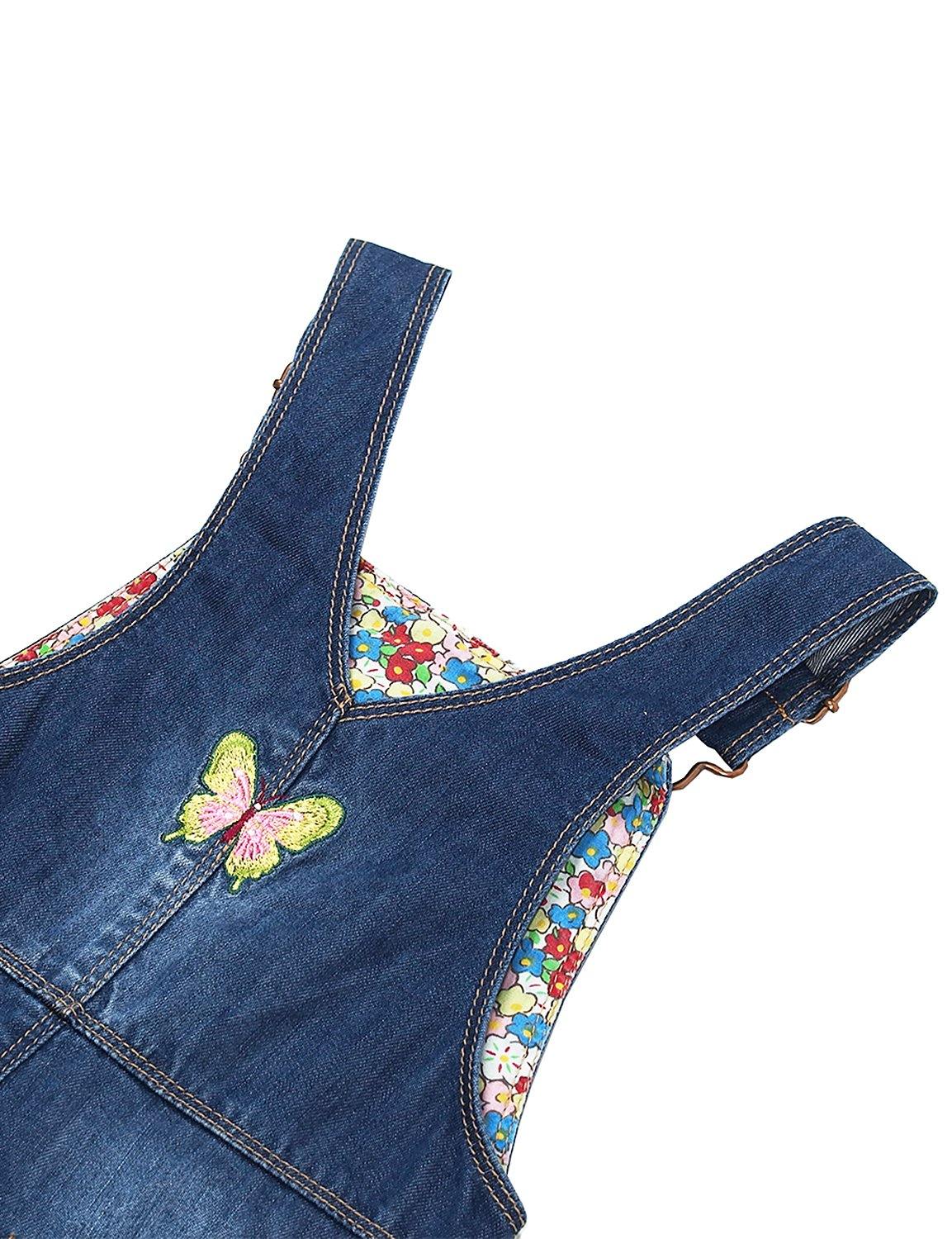 Kidscool Space Baby & Little Girls Big Bib Pocket Floral Butterfly Embroidered Ripped Denim Overalls - Kidscool Space