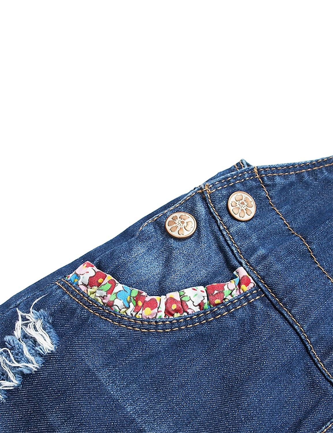 Kidscool Space Baby & Little Girls Big Bib Pocket Floral Butterfly Embroidered Ripped Denim Overalls - Kidscool Space