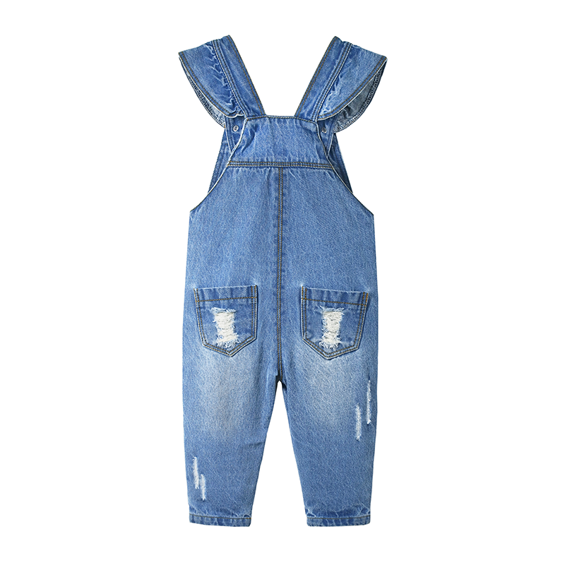 Baby Big Front Pocket Ripped Ruffled Jeans Overalls